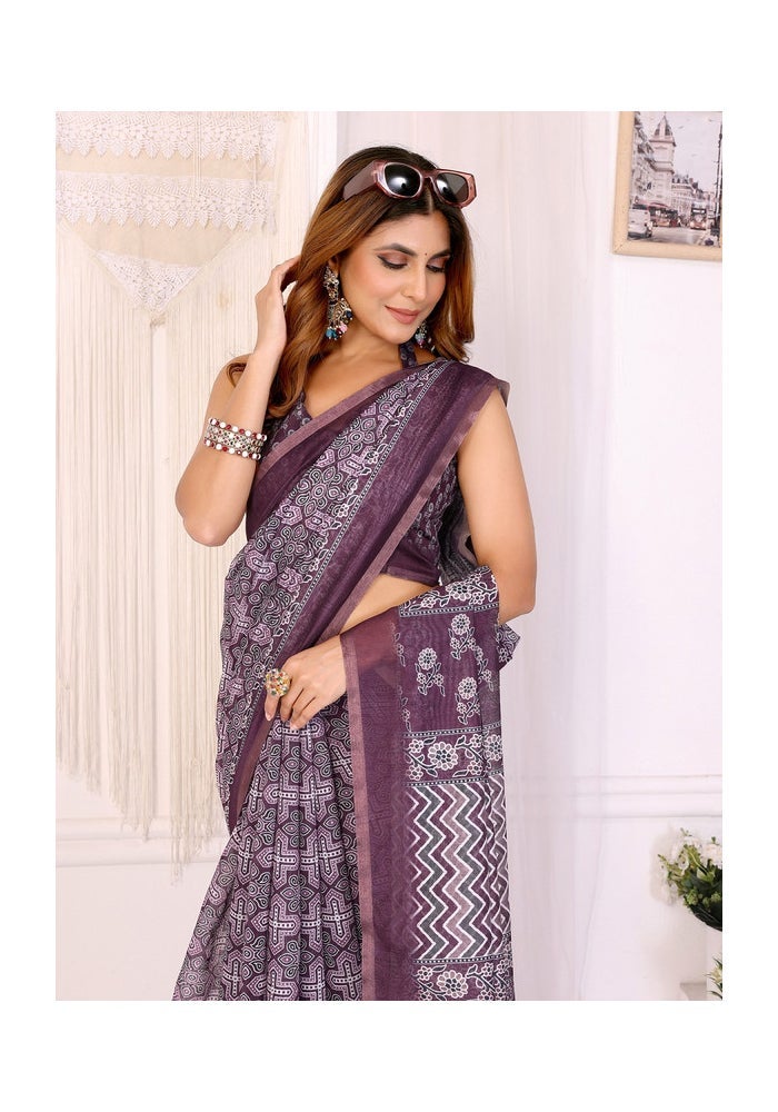 Malishka Export Wine Chanderi Digital Print Saree for Women - Image 2